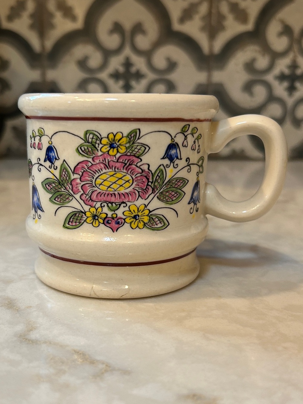 RARE FIND IN THE USA- Stoneware Mug from Denmark. Floral and text “DRYP DRYP”